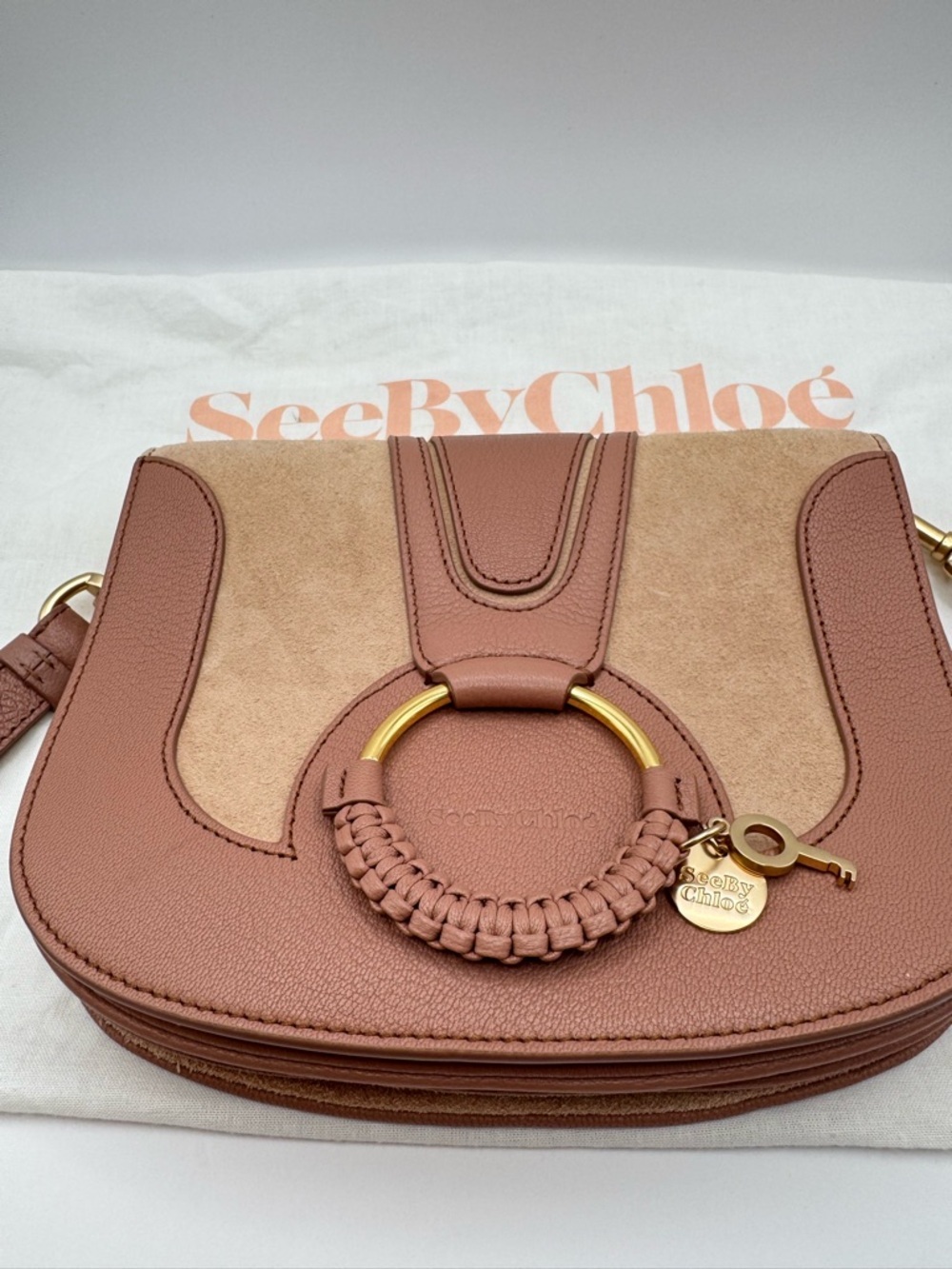 See By Chloé Hana Crossbody Bag Blush Pink Leather Suede Ring Hardware Dust Bag - Picture 2 of 10